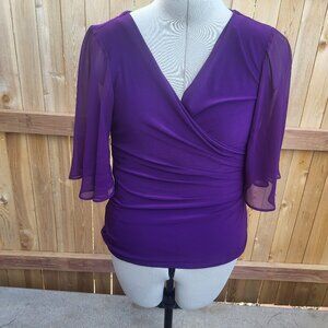 MSK women's knit purple short bell ruffle sleeve top with rhinestones size Small